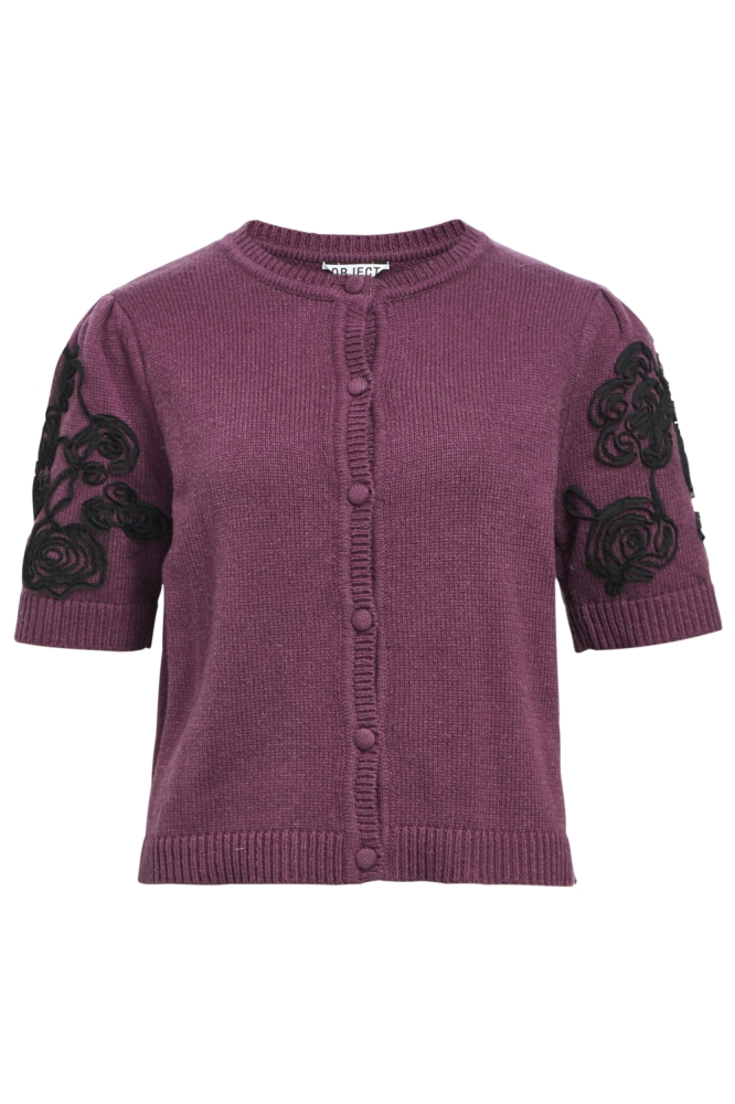 OBJJANE 2/4 RE KNIT CARDIGAN 140 23047229 Mauve Wine/Black emb